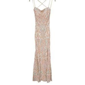 Windsor‎ Priya Iridescent Sequin Lace Up Back Formal Prom Gown Ethereal  Sz L